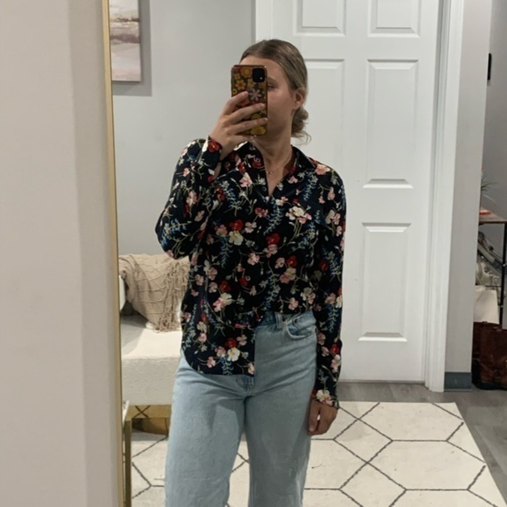 Equipment Femme Button Down Blouse in Black Floral